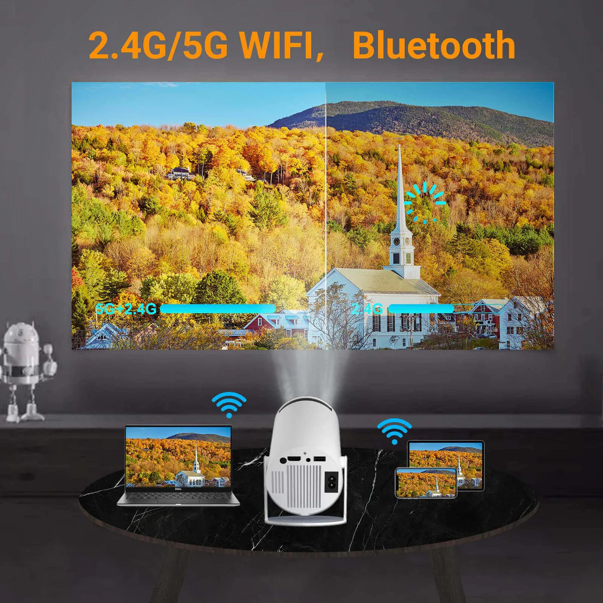 Смарт Преносим Видео Проектор 4K Full HD с WiFi 6, Bluetooth 5.0 и Android 11